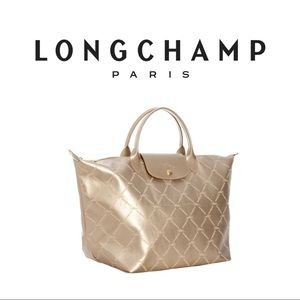 LONGCHAMP Modele Depose Metallic Gold Logo Tote